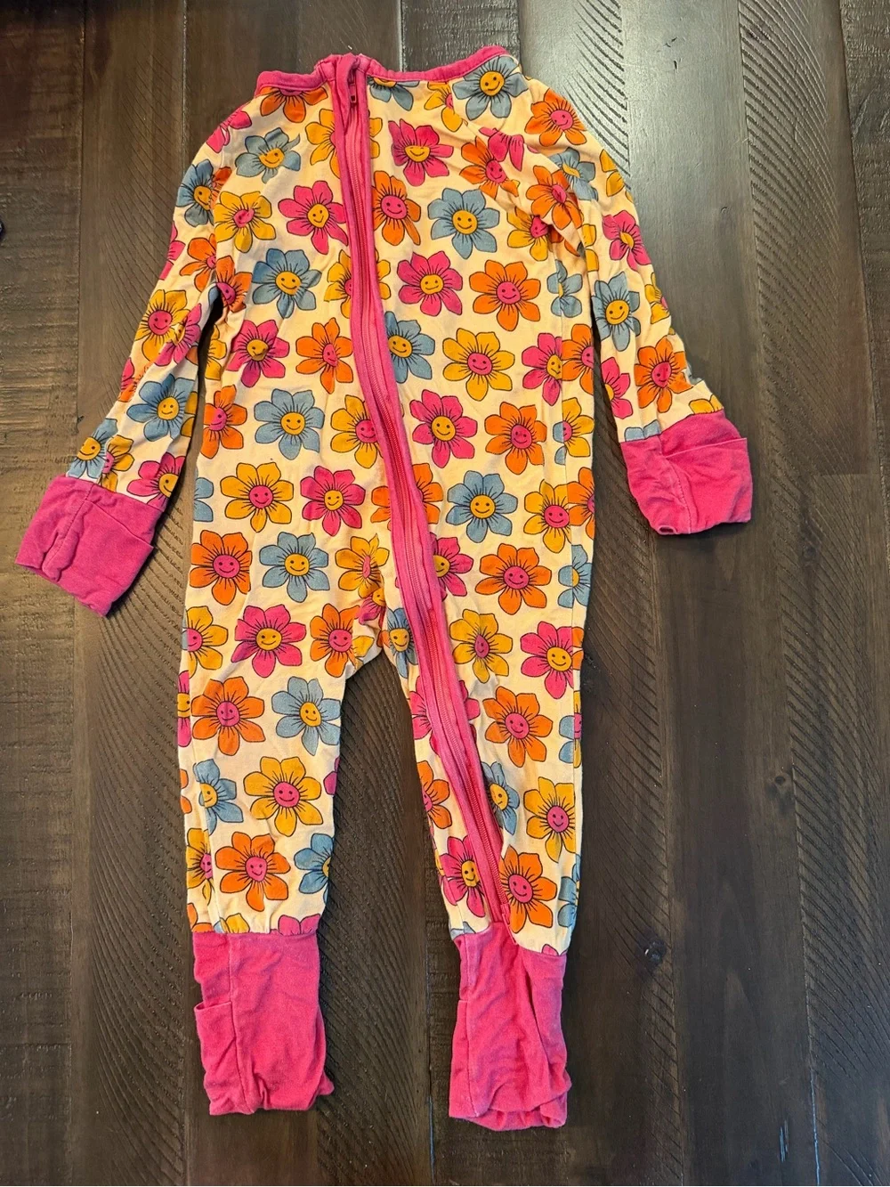 Girls Pink Floral Zip-Up Footie Pajamas